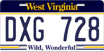 WV license plate DXG728