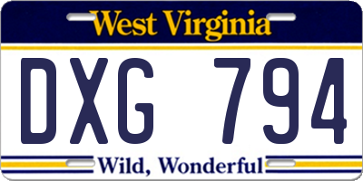 WV license plate DXG794