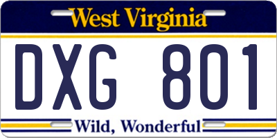 WV license plate DXG801