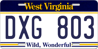 WV license plate DXG803