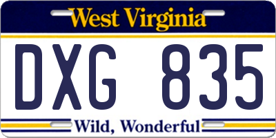 WV license plate DXG835