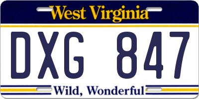WV license plate DXG847