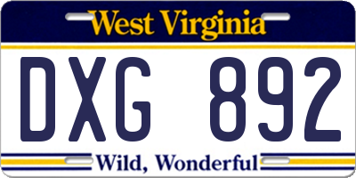 WV license plate DXG892