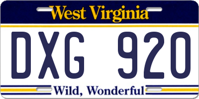 WV license plate DXG920