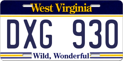 WV license plate DXG930