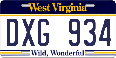 WV license plate DXG934