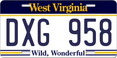 WV license plate DXG958