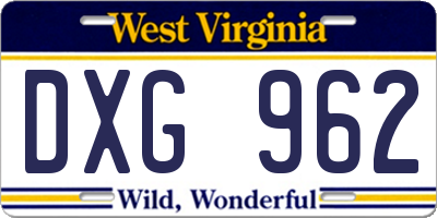 WV license plate DXG962