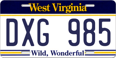 WV license plate DXG985
