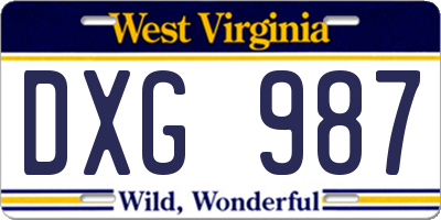 WV license plate DXG987