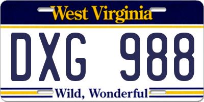 WV license plate DXG988