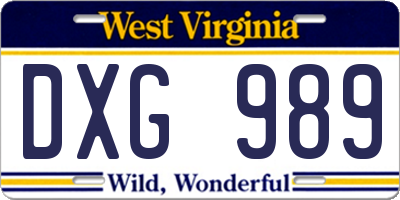 WV license plate DXG989