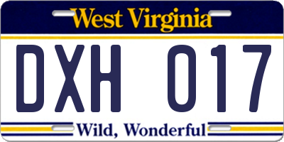 WV license plate DXH017