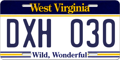 WV license plate DXH030
