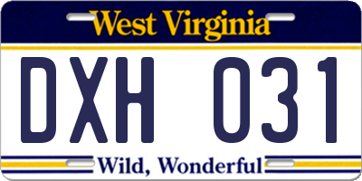WV license plate DXH031