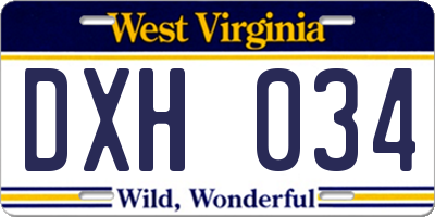 WV license plate DXH034
