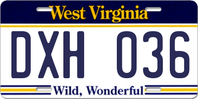 WV license plate DXH036