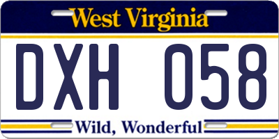 WV license plate DXH058