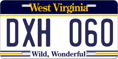 WV license plate DXH060