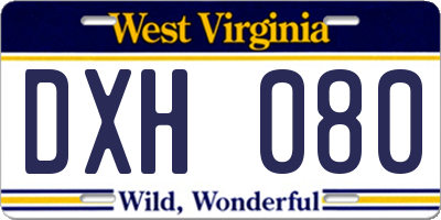 WV license plate DXH080