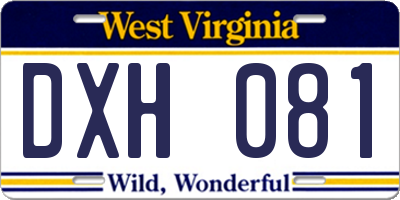 WV license plate DXH081