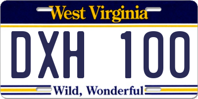 WV license plate DXH100