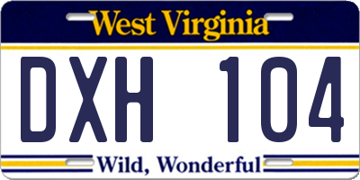 WV license plate DXH104