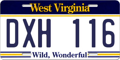 WV license plate DXH116