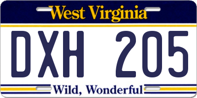 WV license plate DXH205