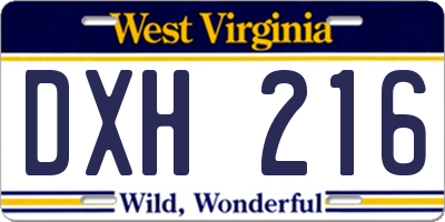 WV license plate DXH216