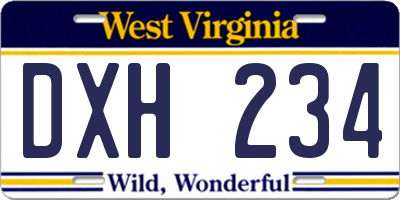 WV license plate DXH234