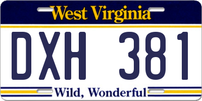 WV license plate DXH381