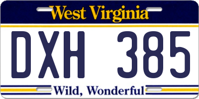 WV license plate DXH385