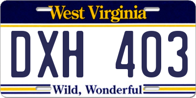 WV license plate DXH403