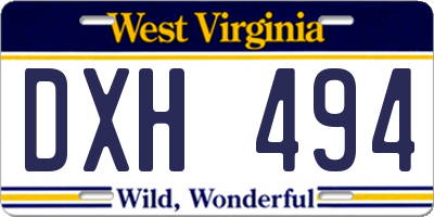 WV license plate DXH494