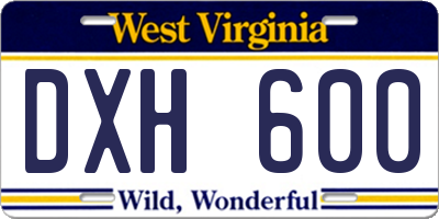 WV license plate DXH600