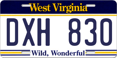 WV license plate DXH830