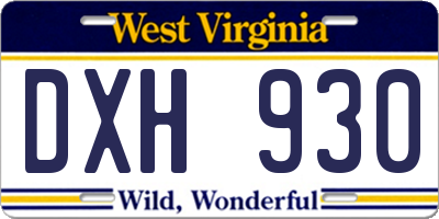 WV license plate DXH930