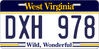 WV license plate DXH978