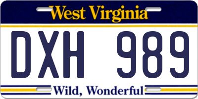 WV license plate DXH989