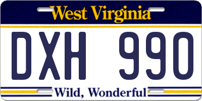 WV license plate DXH990