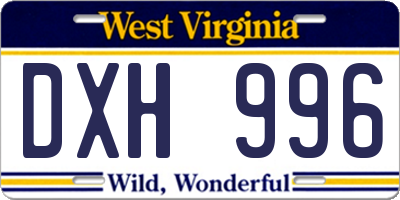 WV license plate DXH996