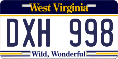 WV license plate DXH998
