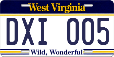 WV license plate DXI005