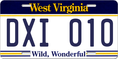 WV license plate DXI010