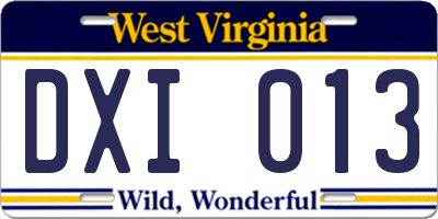 WV license plate DXI013