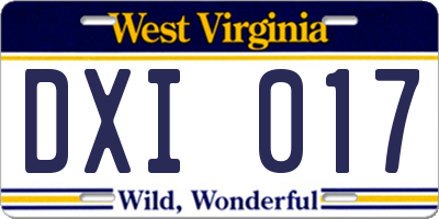 WV license plate DXI017