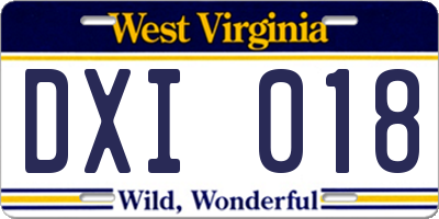 WV license plate DXI018