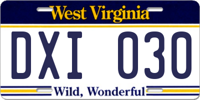 WV license plate DXI030
