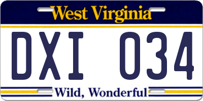 WV license plate DXI034